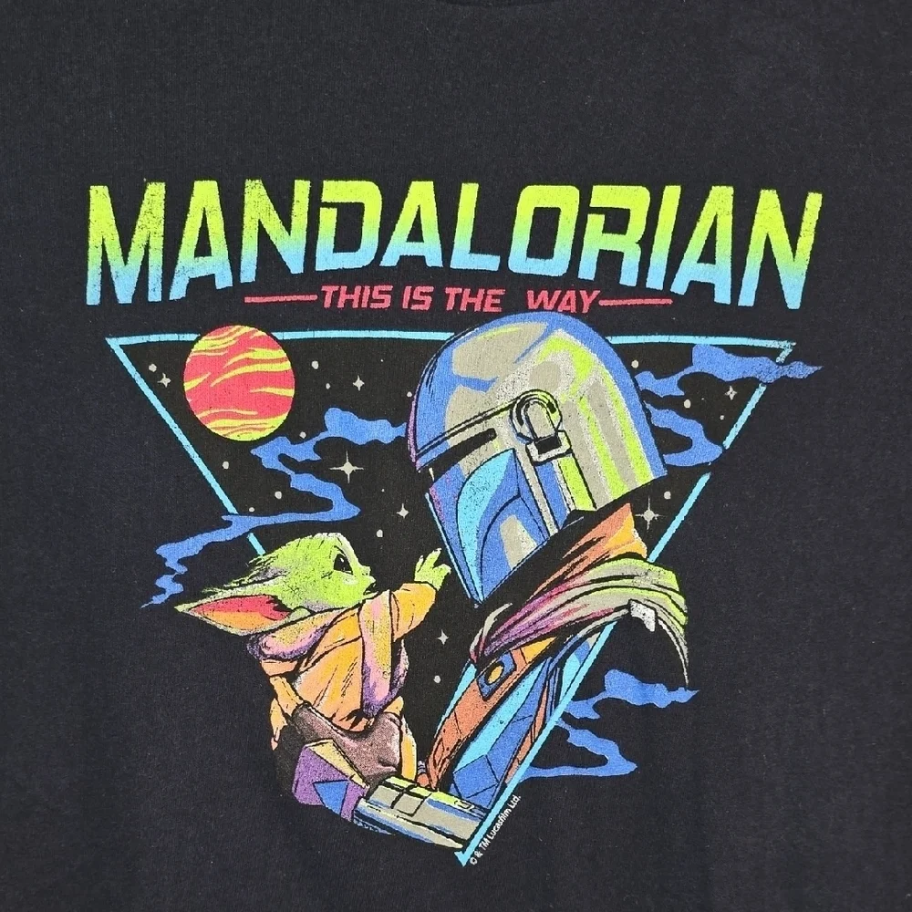 *4/$20 TEE* Star Wars Mandalorian Black Tee with Neon Graphic LOT-N